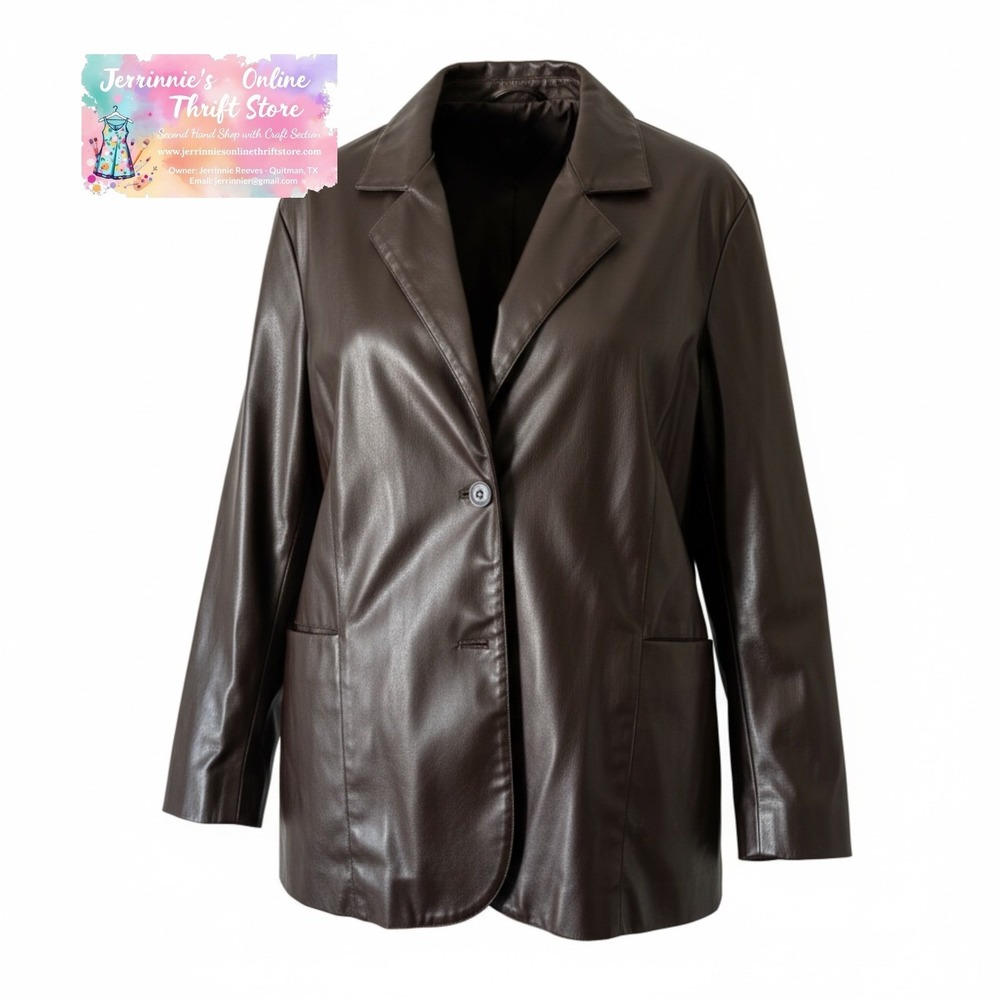 Mountain Lake II Brown Faux Leather Blazer Jacket Plus Size 1X Long Sleeve